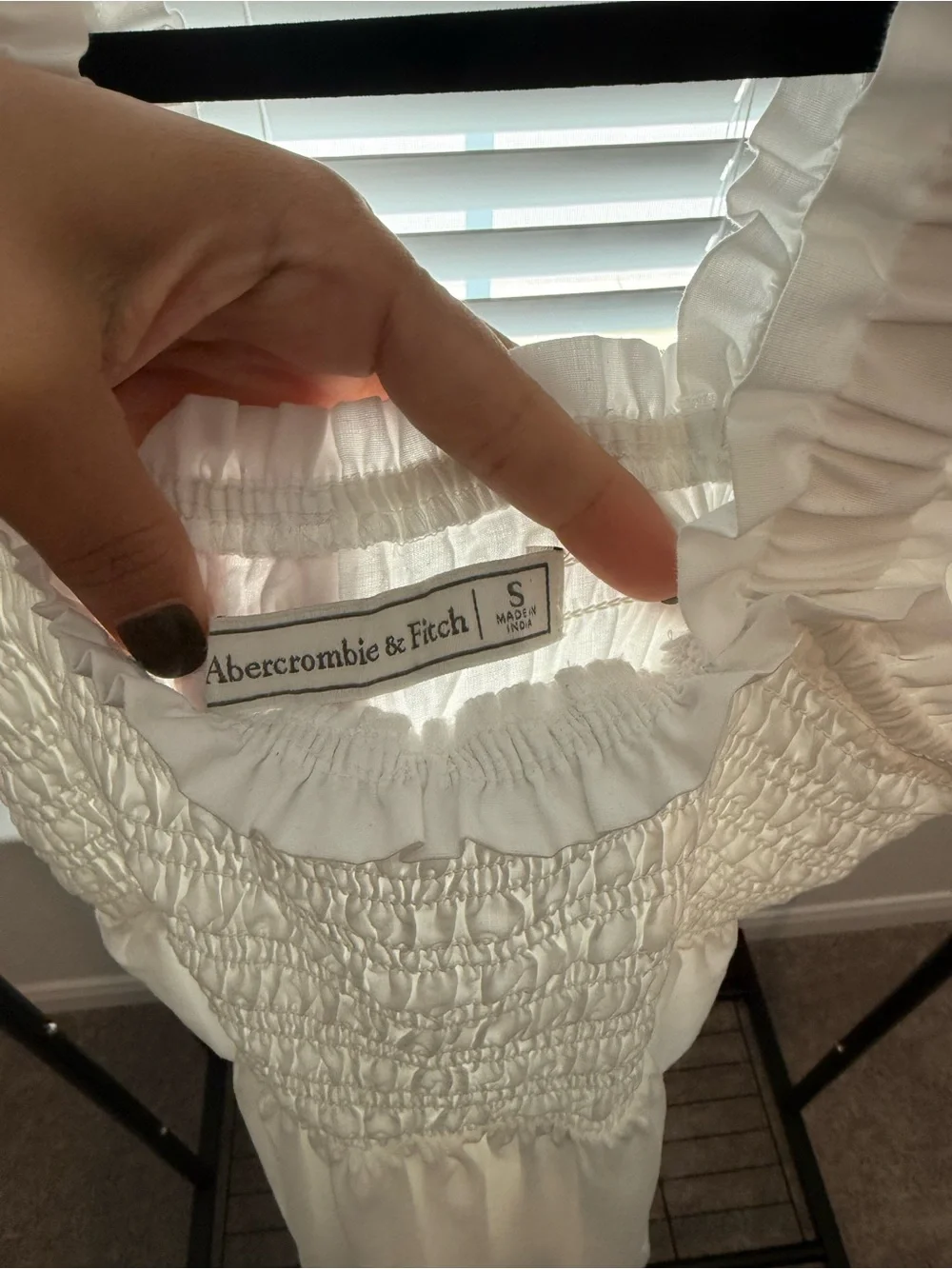 Abercrombie & Fitch White Smocked Maxi Dress with Ruffle Straps